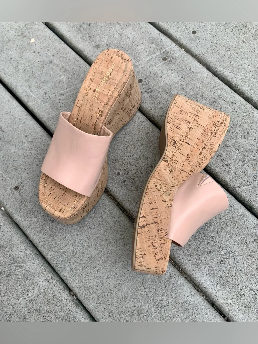 NWT Cork Wedge Slide Sandals | Blush Pink Platform Slides